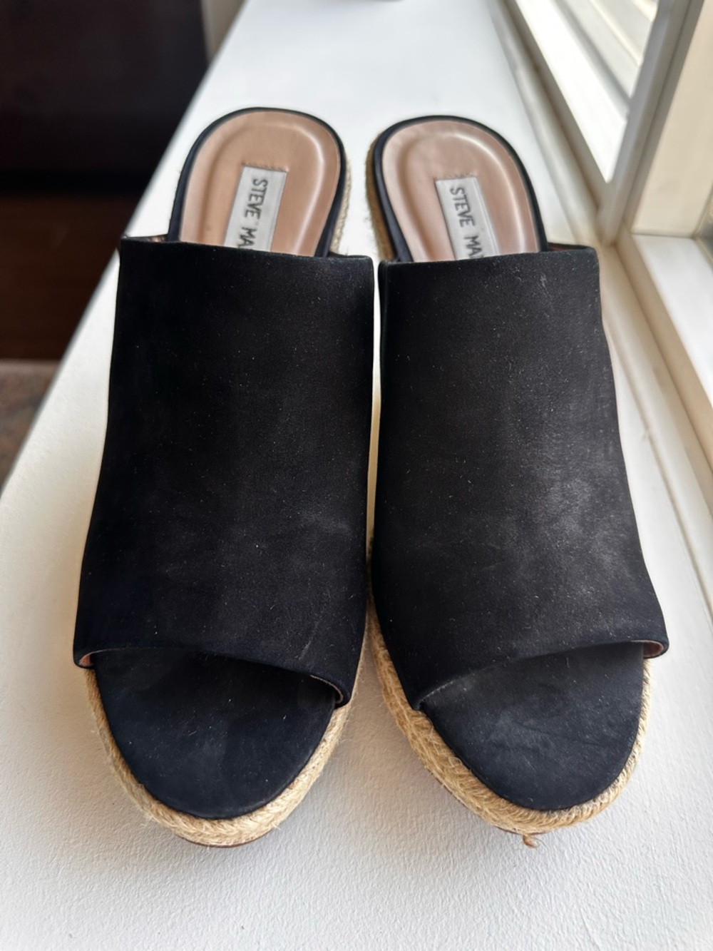 Steve Madden Black Suede Espadrille Mule Slides